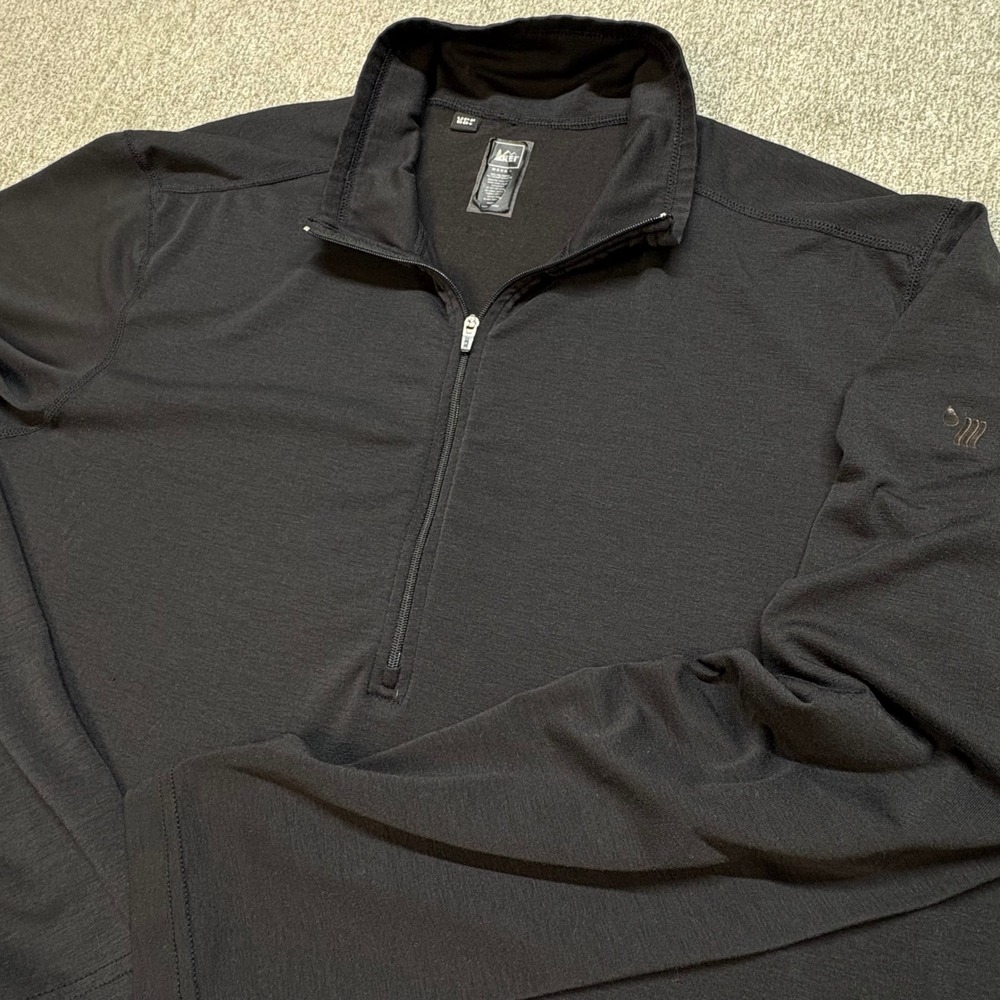 REI Co-op Mens Large Black Quarter Zip Pullover UPF 50+ Performance Base Layer